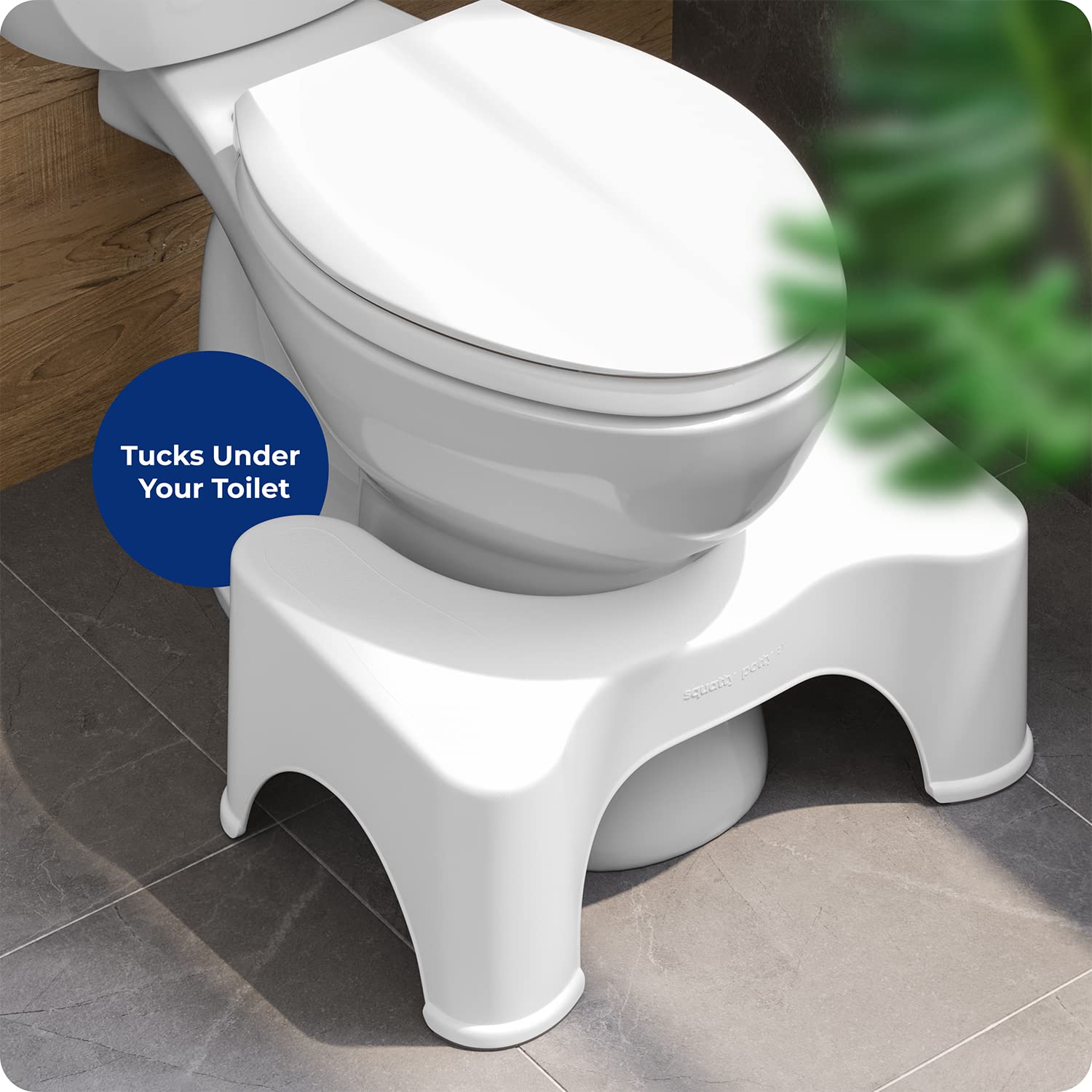 Comparación del Squatty Potty 9" junto al inodoro comfort para visualizar altura adecuada