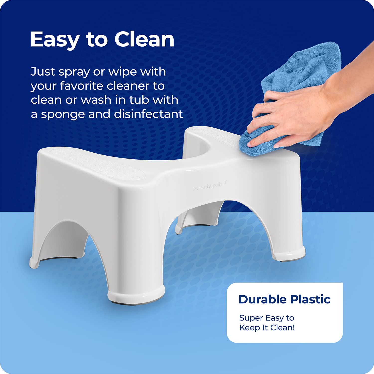Etiqueta de Squatty Potty 9" con medidas y marca, facilita elección correcta