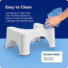 Etiqueta de Squatty Potty 9" con medidas y marca, facilita elección correcta