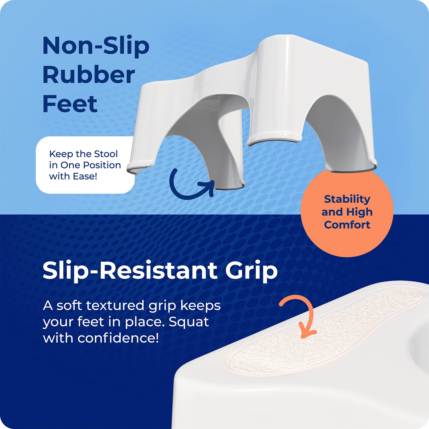 Vista lateral del Squatty Potty con dimensiones 13.25"D × 21"W × 9.63"H clara