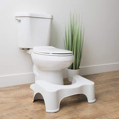 Squatty Potty guardada debajo del asiento para almacenamiento discreto