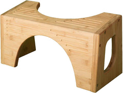 Squatty Potty vista frontal en bambú mostrando doble altura y acabado elegante