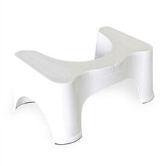 Squatty Potty comparación de tamaño junto a inodoro estándar