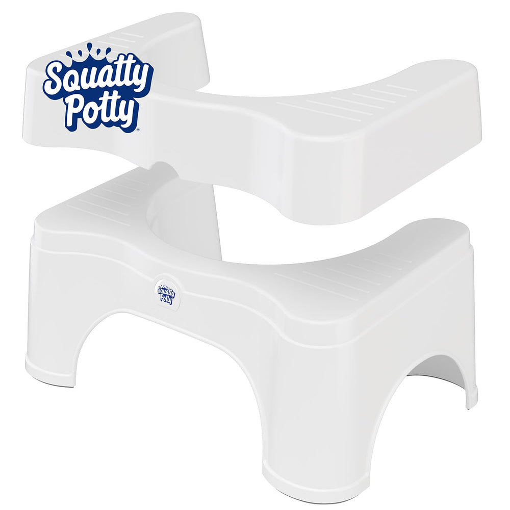 Squatty Potty vista frontal del taburete blanco con diseño estable y compacto