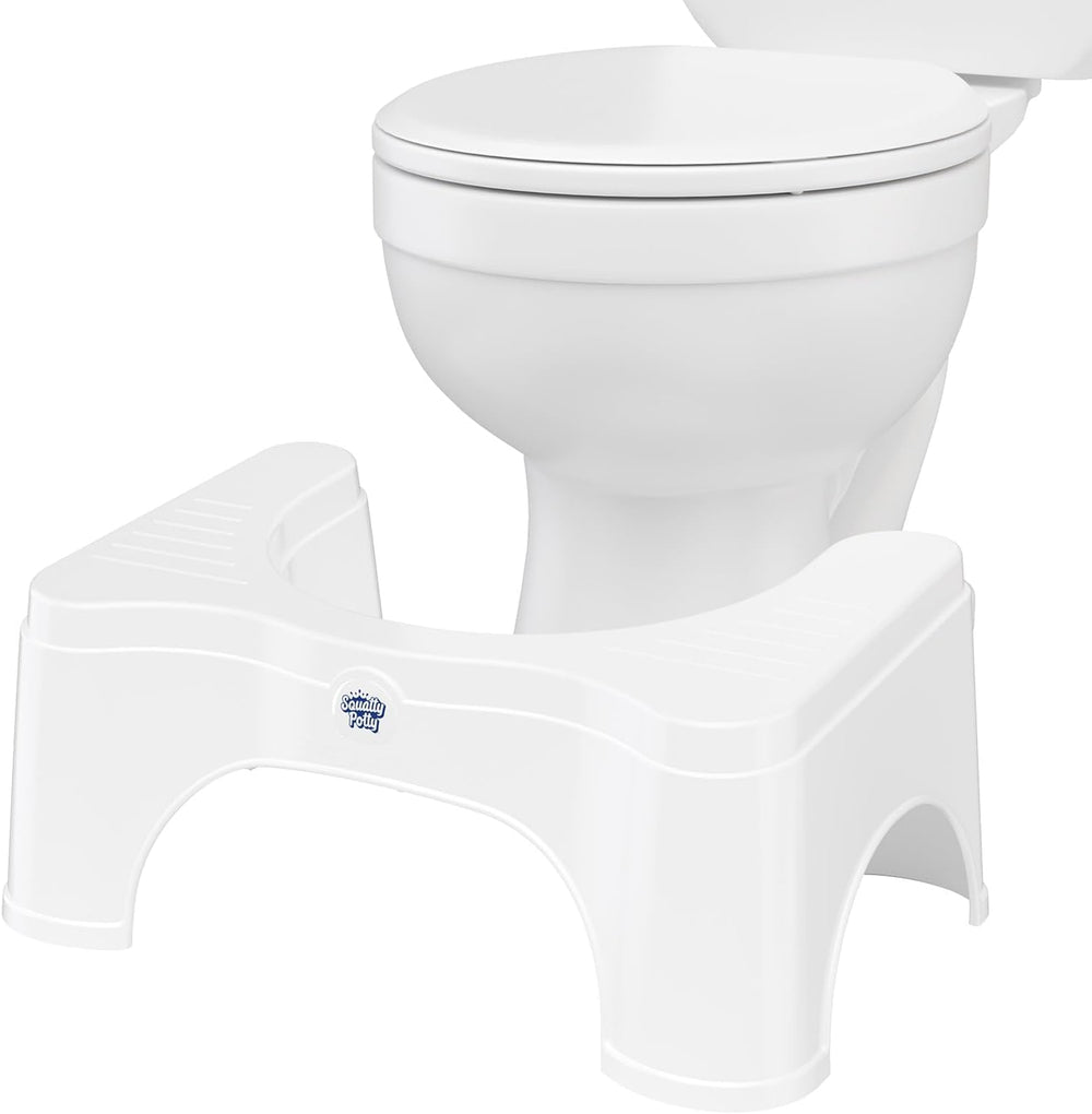 Squatty Potty vista frontal blanco, aporta postura ergonómica