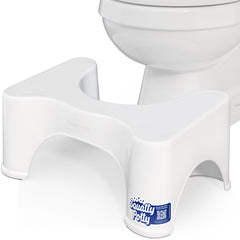 Squatty Potty vista frontal en blanco mostrando diseño estable y fácil acceso