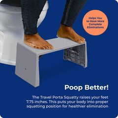 Squatty Potty plegado dentro de la bolsa de lona para transporte discreto