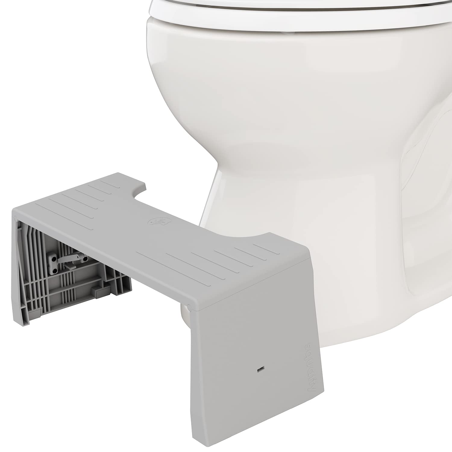 Squatty Potty vista frontal del taburete portátil mostrando estabilidad