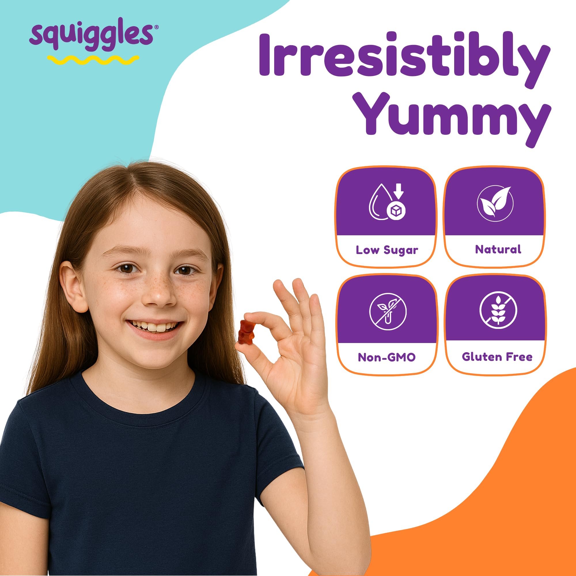 Squiggles frasco abierto con gomitas dispersas, cantidad visible