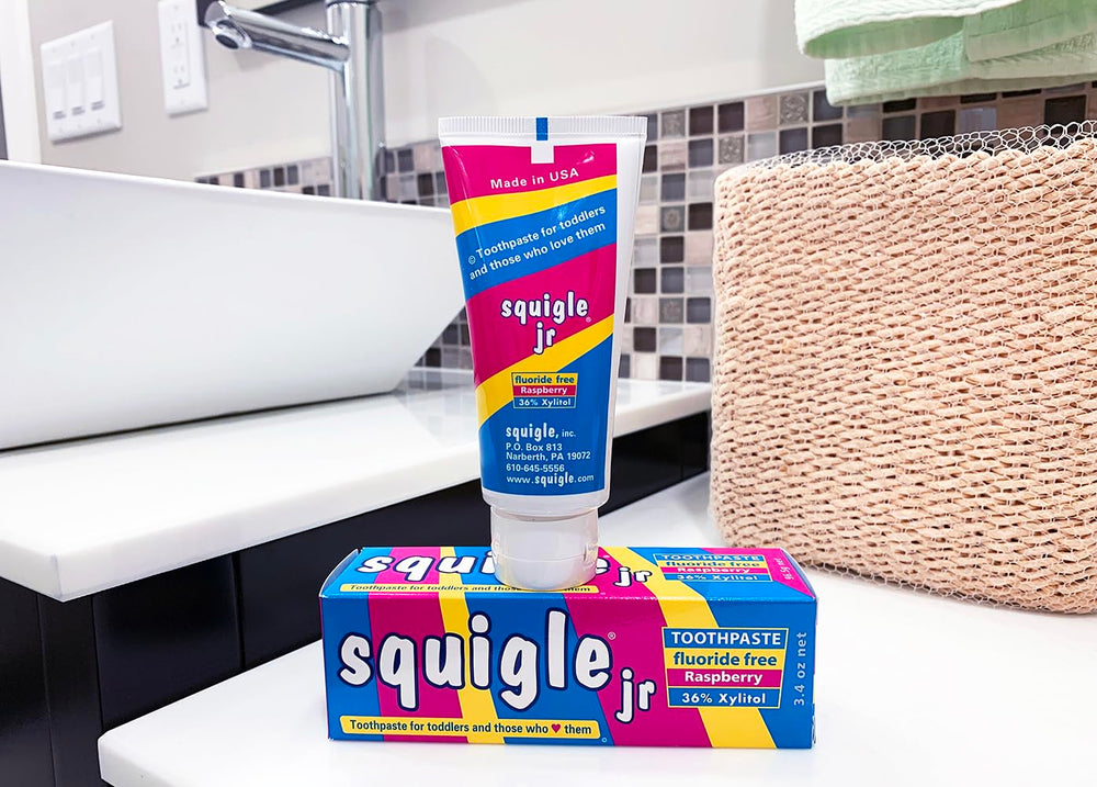 Etiqueta Squigle con ingredientes xilitol y nanocalcita visibles