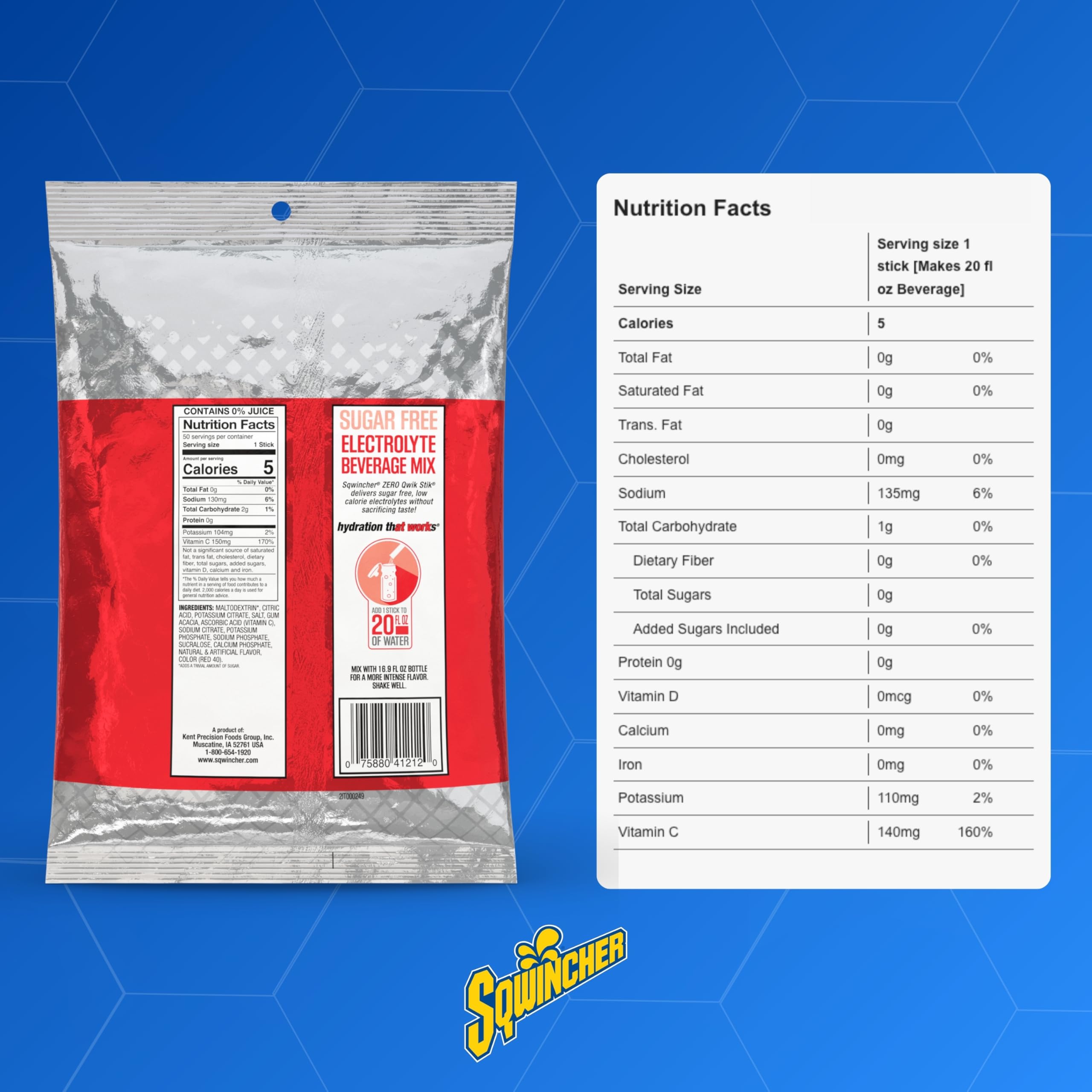 Comparación de tamaño Sqwincher junto a botella para dosificación clara