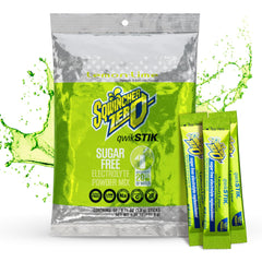 Sqwincher frente del paquete mostrando 50 sobres y marca para almacenamiento conveniente