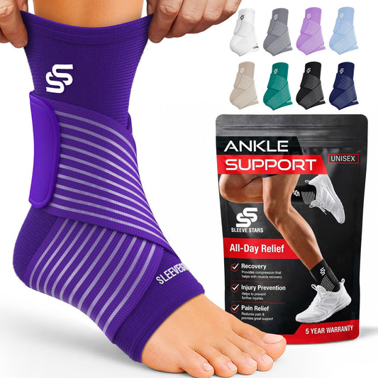 SS SLEEVE STARS frontal del empaque con tobillera visible y beneficio de soporte