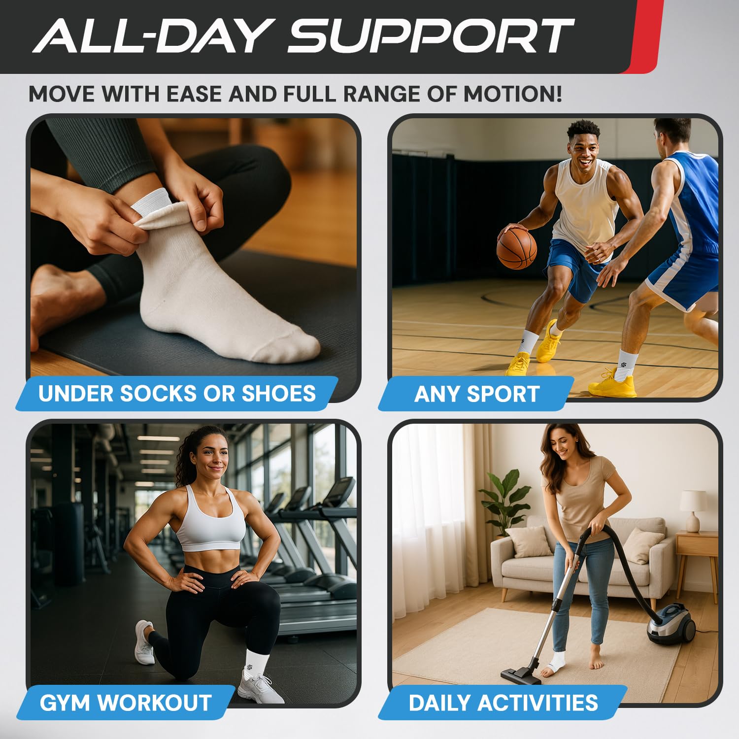 SS SLEEVE STARS tobillera colocada con zapato deportivo para uso diario y protección