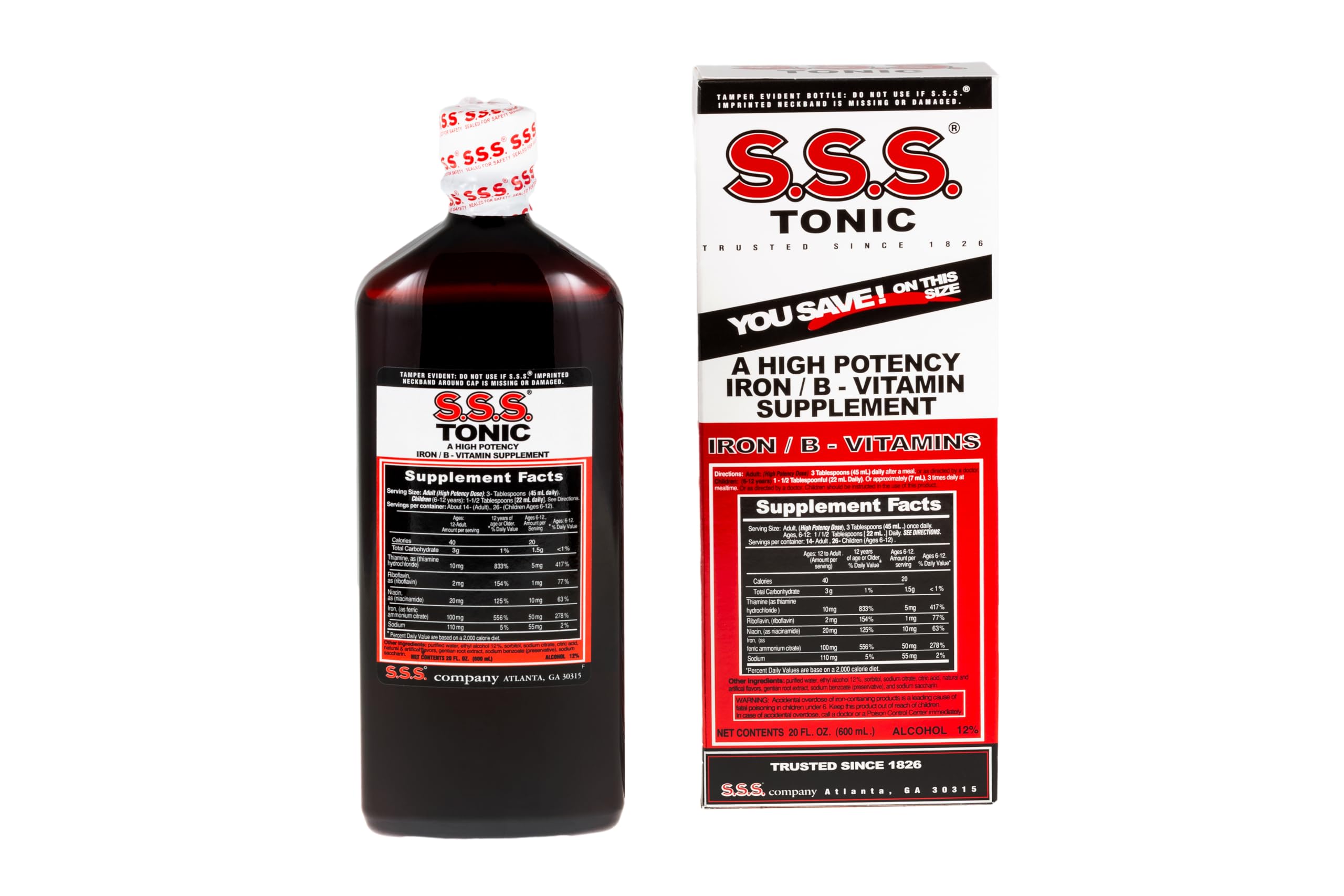 S.S.S. Tonic envase frontal mostrando etiqueta clara y beneficio de alta potencia