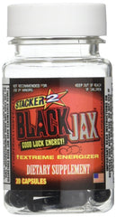 Stacker 2 Black Jax vista frontal del frasco mostrando 20 cápsulas y etiqueta clara