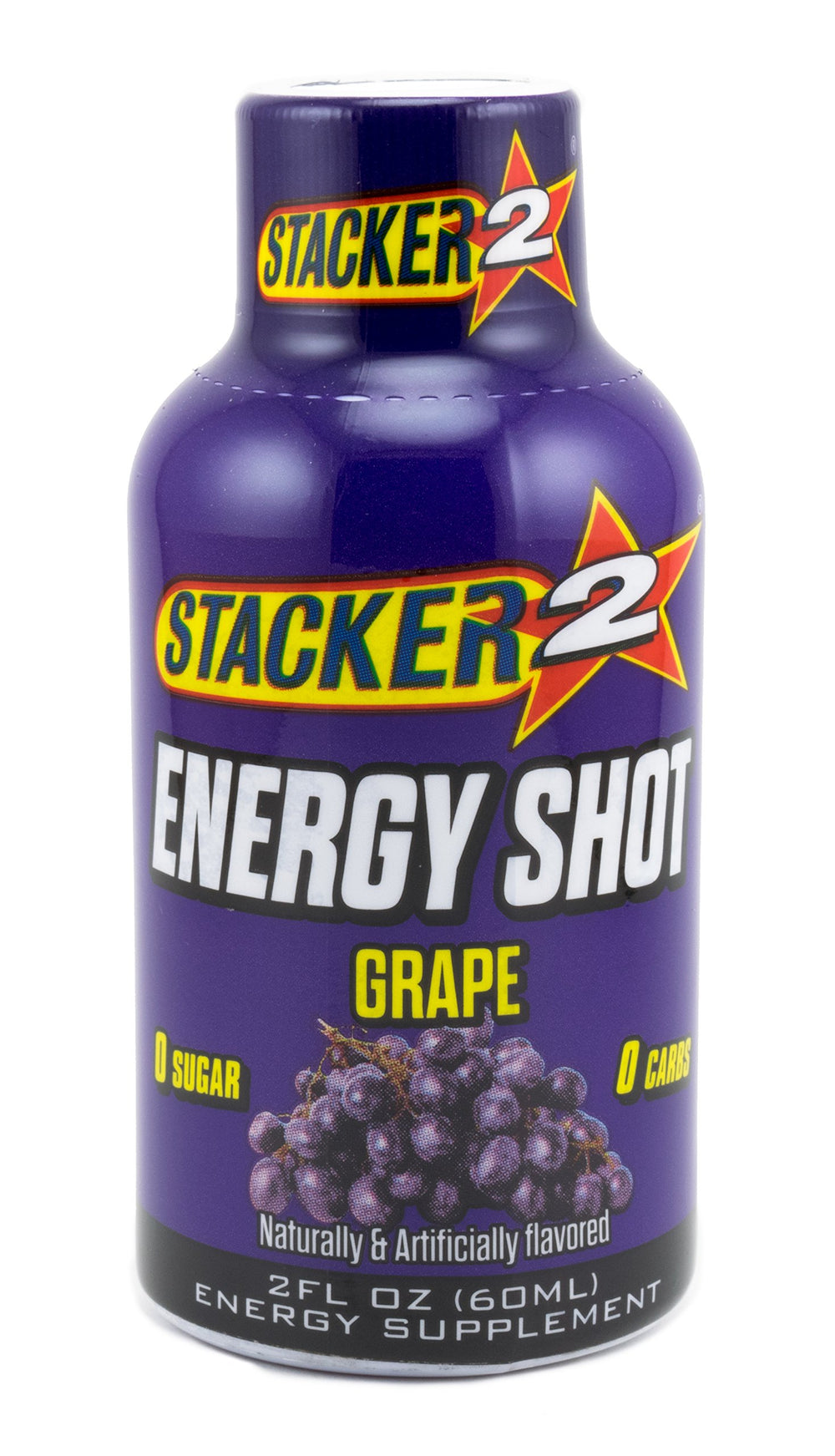 Stacker 2 detalle de botella abierta con líquido violeta, sabor uva y uso práctico