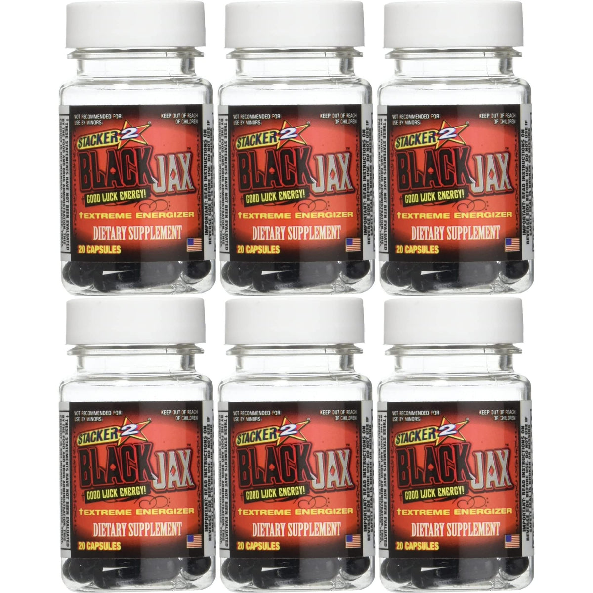 STACKER 2 Black Jax frontal del envase mostrando la marca y beneficio de energía