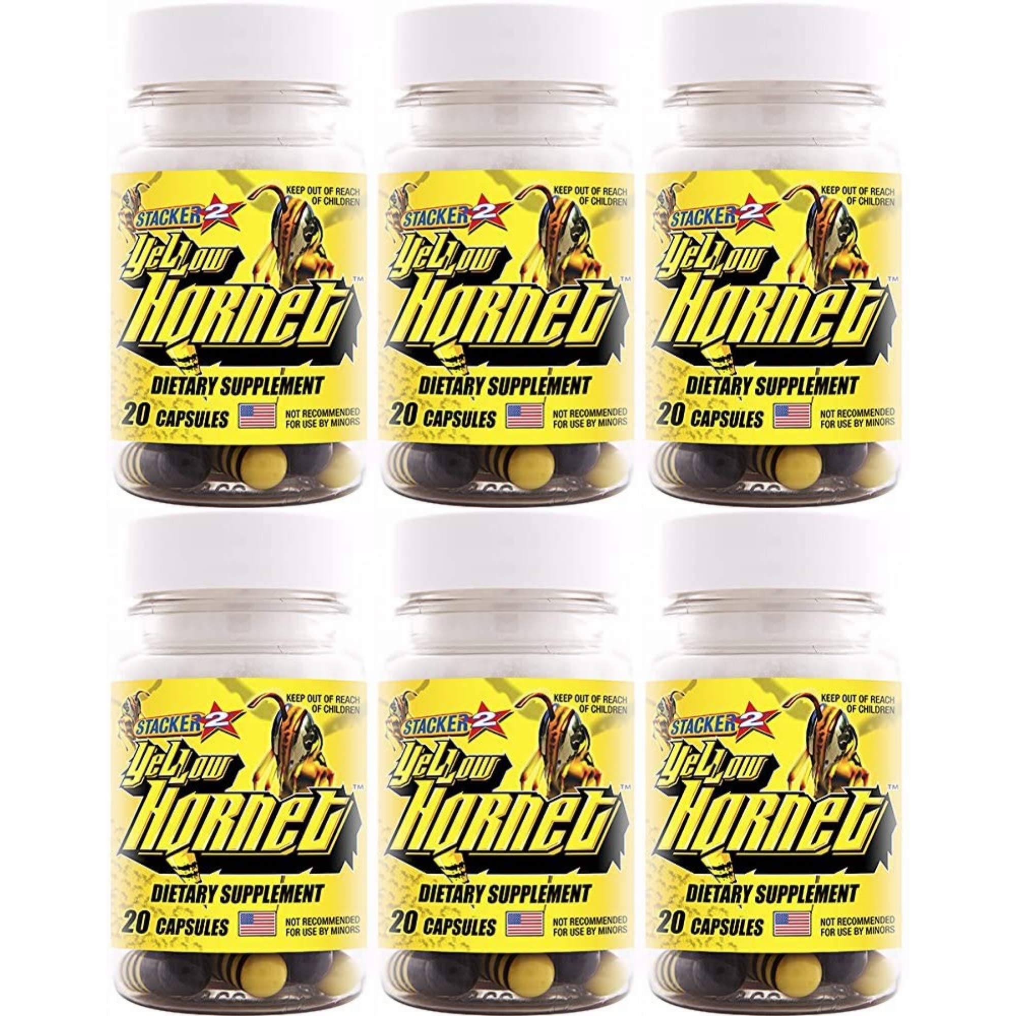 STACKER 2 frasco Yellow Hornet vista frontal muestra envase e impacto energizante