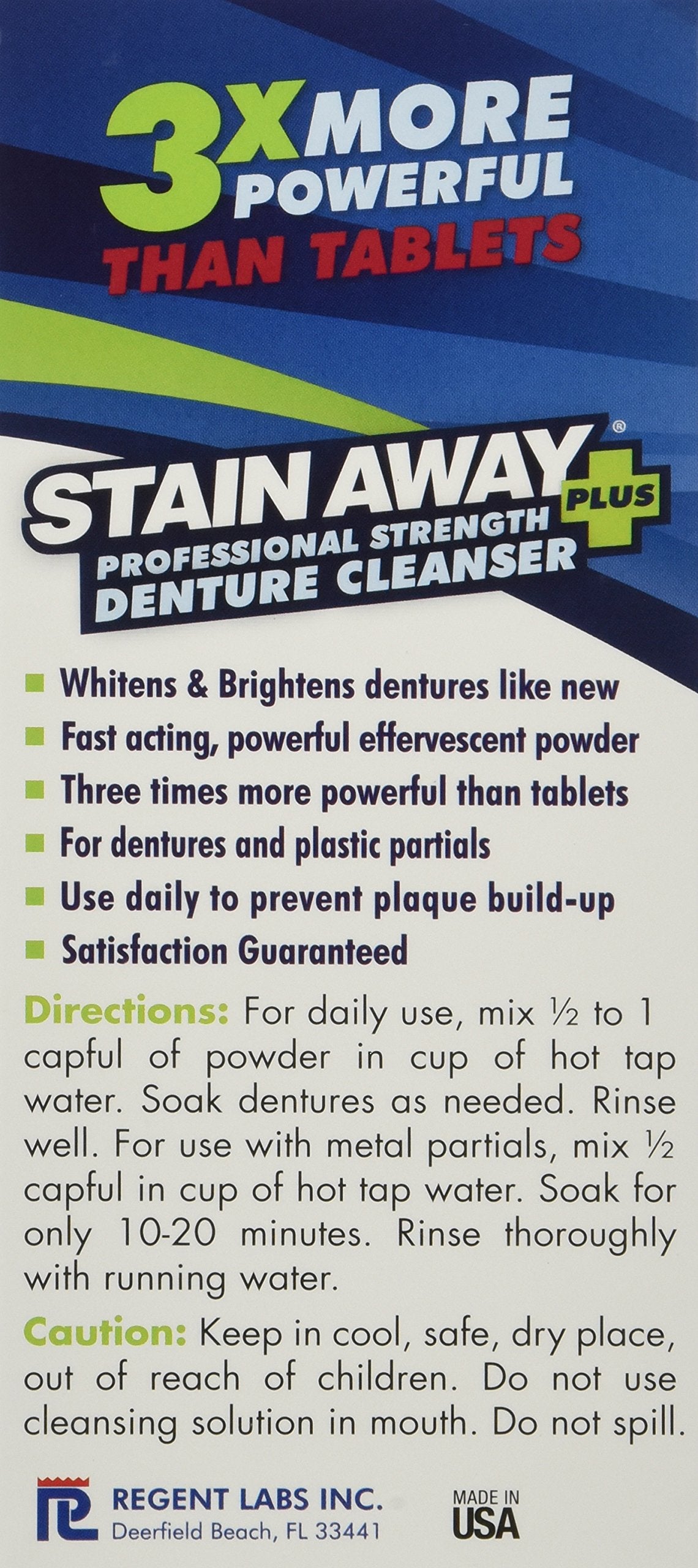 Stain Away dentadura en remojo demostrando limpieza profunda nocturna