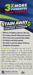Stain Away dentadura en remojo demostrando limpieza profunda nocturna