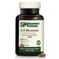 Standard Process A-F Betafood envase frontal mostrando dosis y beneficios