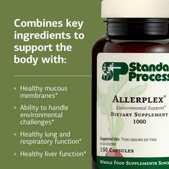 Persona sosteniendo frasco de Allerplex, Standard Process, uso diario práctico