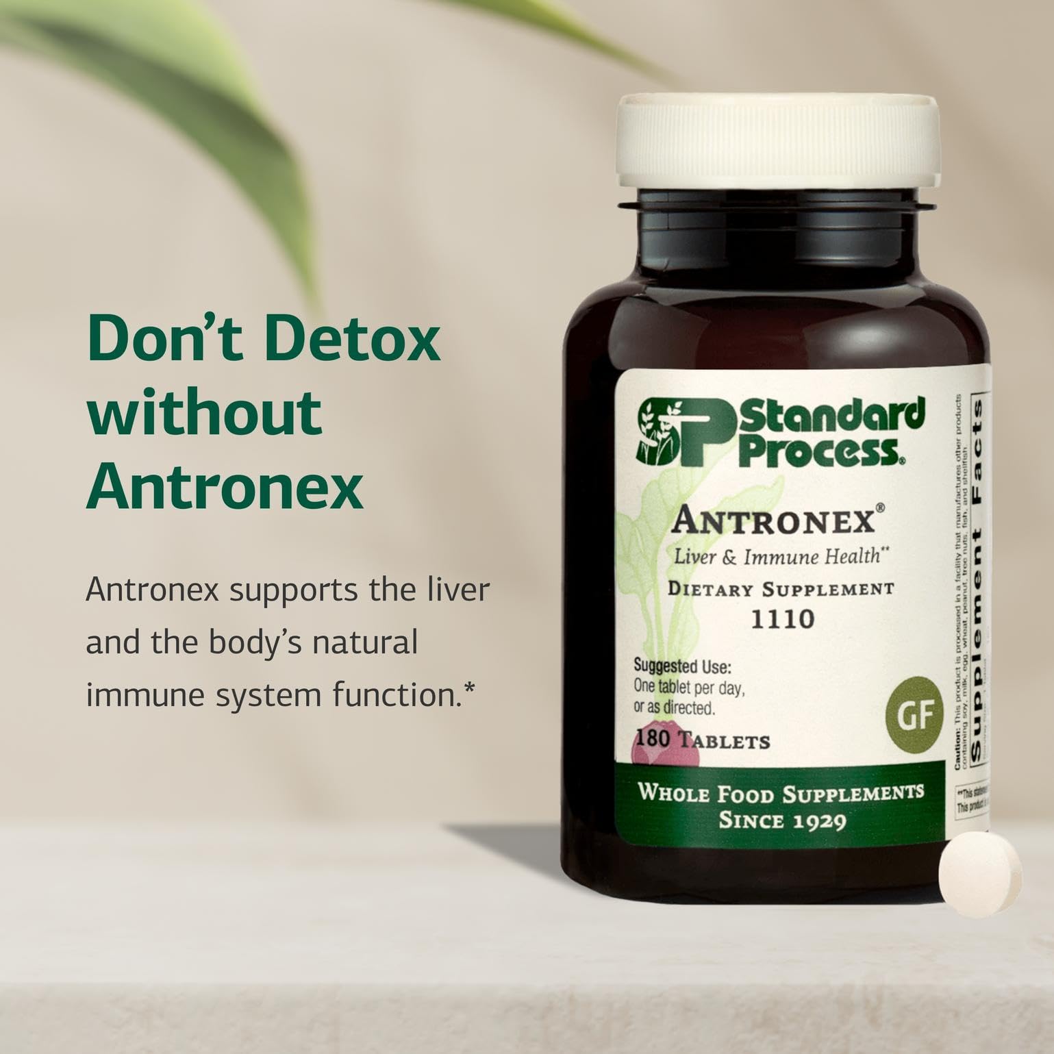Standard Process Antronex envase abierto con tabletas accesibles para uso fácil
