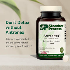 Detalle de la etiqueta Standard Process Antronex mostrando información de ingredientes