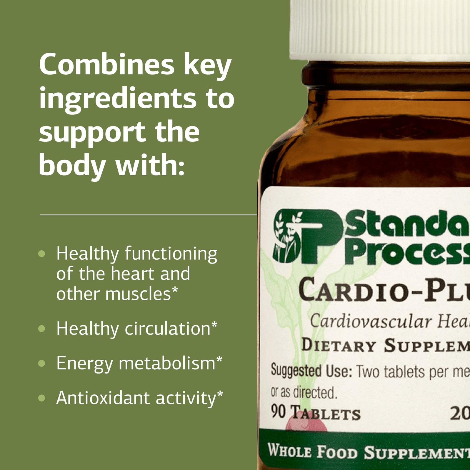 Standard Process Cardio-Plus tabletas en mano para comparar escala