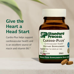 Standard Process Cardio-Plus etiqueta con ingredientes visibles y beneficios