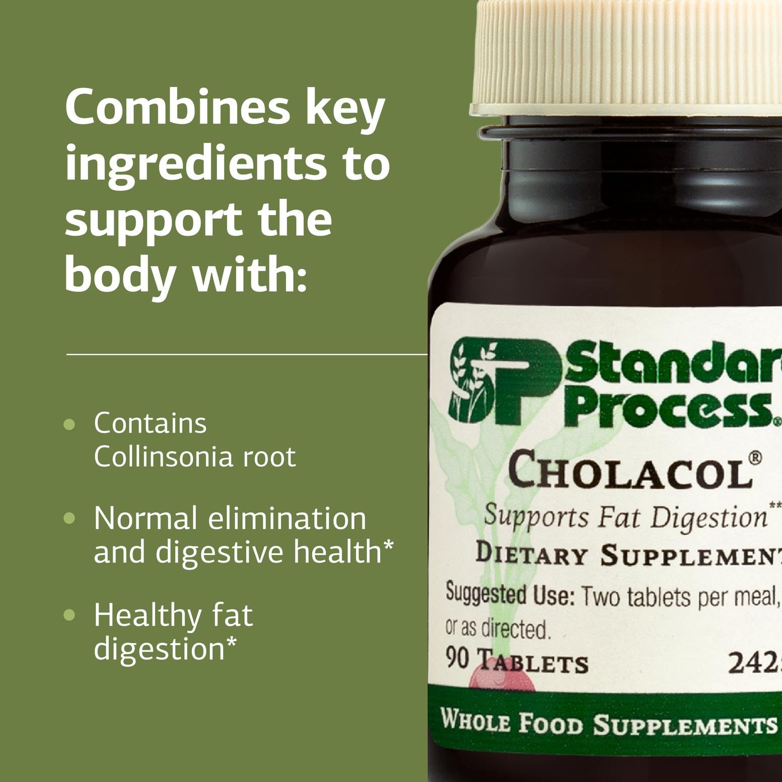 Standard Process Cholacol ingredientes con raíz de Collinsonia representando apoyo digestivo