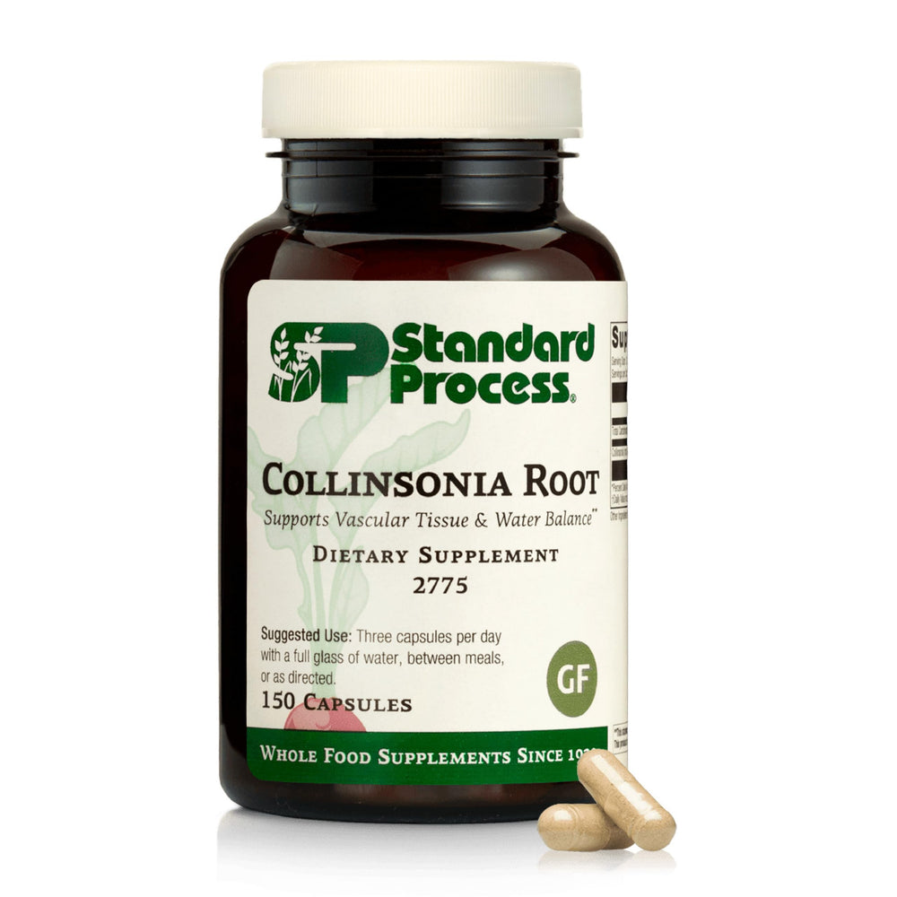 Standard Process Collinsonia Root vista frontal del envase mostrando la marca y beneficio vascular