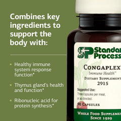 Etiqueta de Congaplex Standard Process mostrando ingredientes clave y beneficios