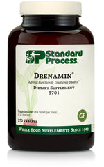 Standard Process Drenamin frasco mostrando etiqueta y beneficios visibles