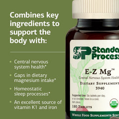 Standard Process E-Z Mg etiqueta nutricional enfocada en ingredientes y valores