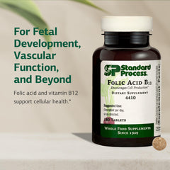 Etiqueta nutricional Standard Process con información clara de folato y B12