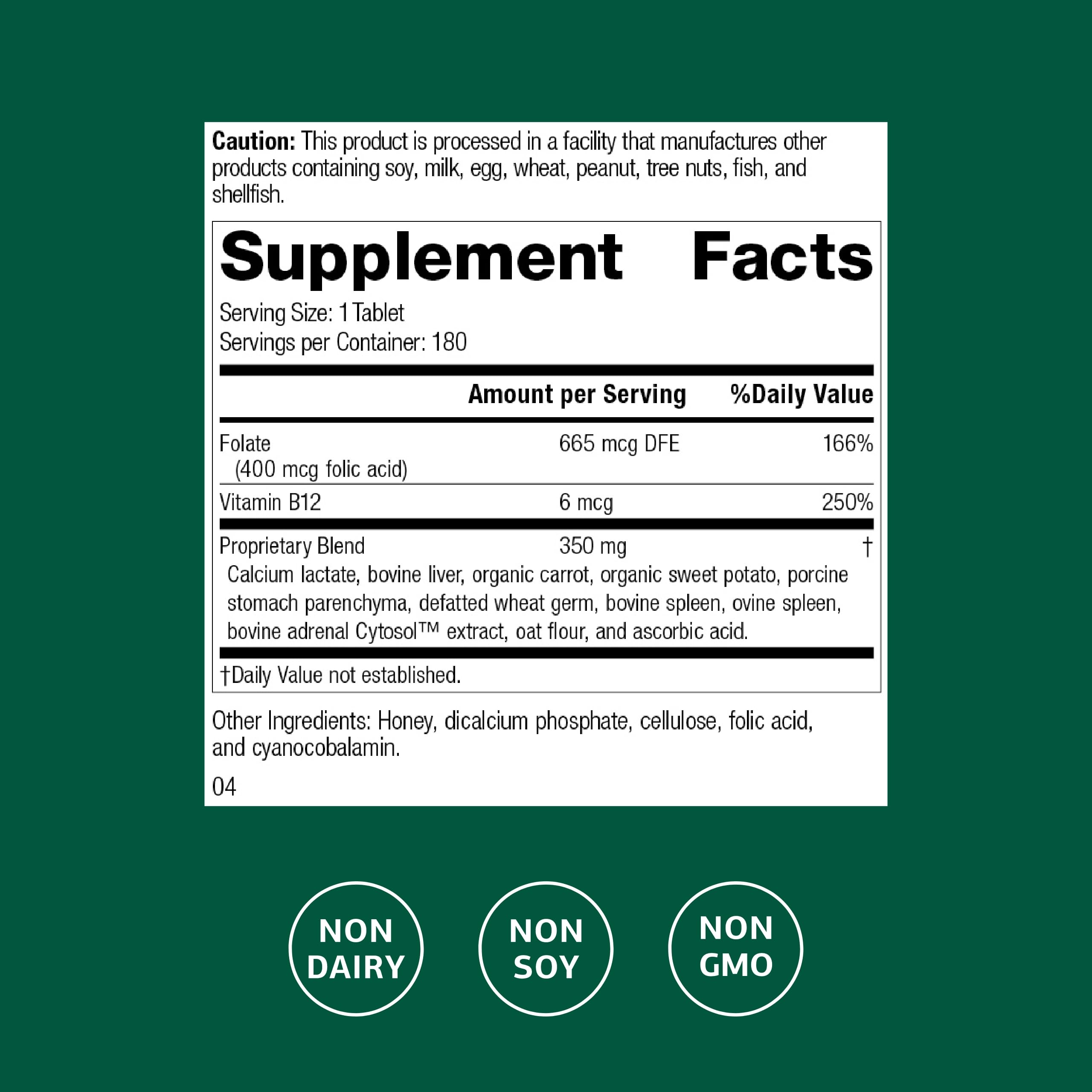 Close-up de tabletas Standard Process Folic Acid B12 que facilita dosificación precisa