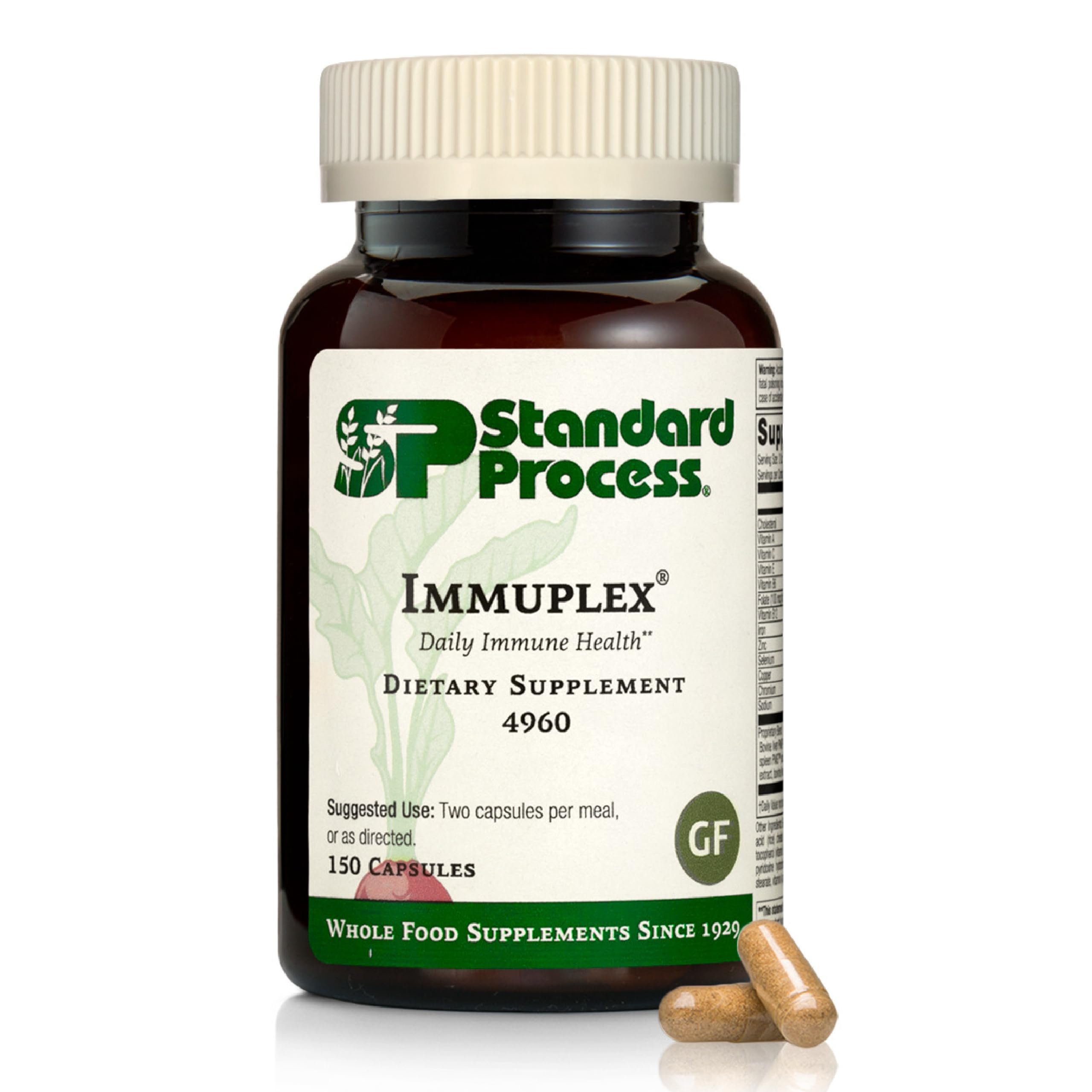Standard Process Immuplex frasco delantero mostrando 150 cápsulas y claridad de marca