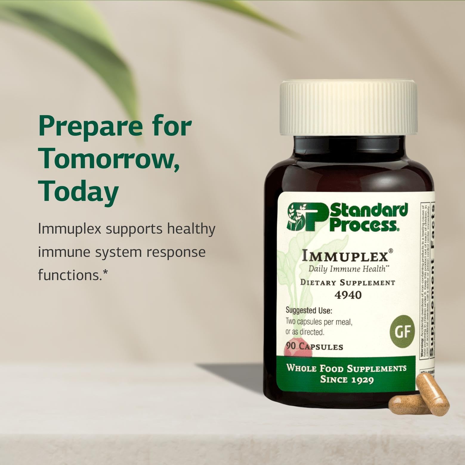 Standard Process Immuplex ingredientes integrales sobre mesa, evidencia de origen natural