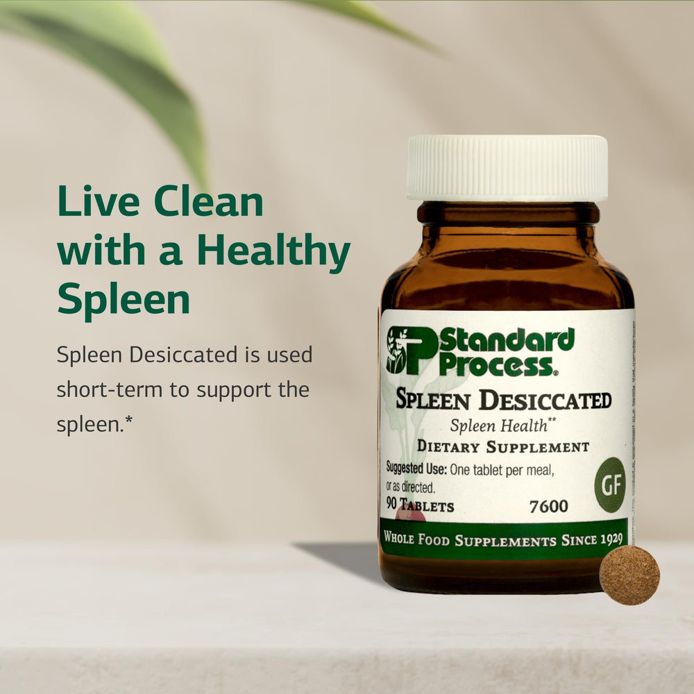 Standard Process Inc. envase abierto con tabletas Spleen Desiccated para dosis continuada