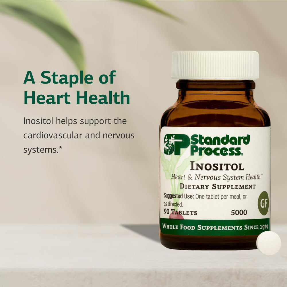 Standard Process Inositol textura de la tableta en primer plano, evidencia su formulación sólida y manejo práctico