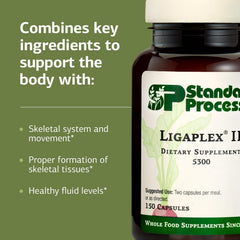 Standard Process Ligaplex II etiqueta con ingredientes clave y beneficios informativos