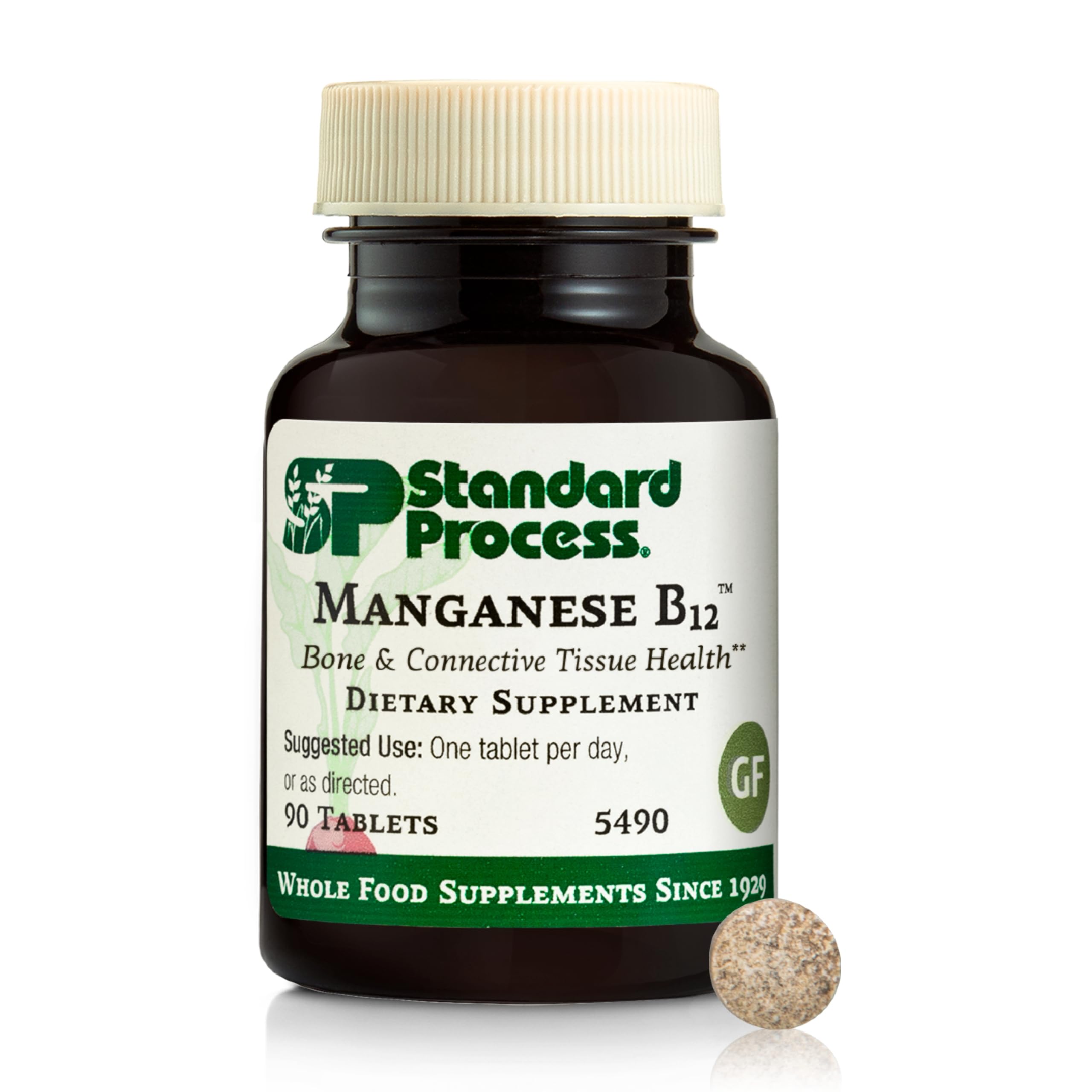 Standard Process frasco frontal del producto que muestra la etiqueta y beneficio de apoyo nutricional