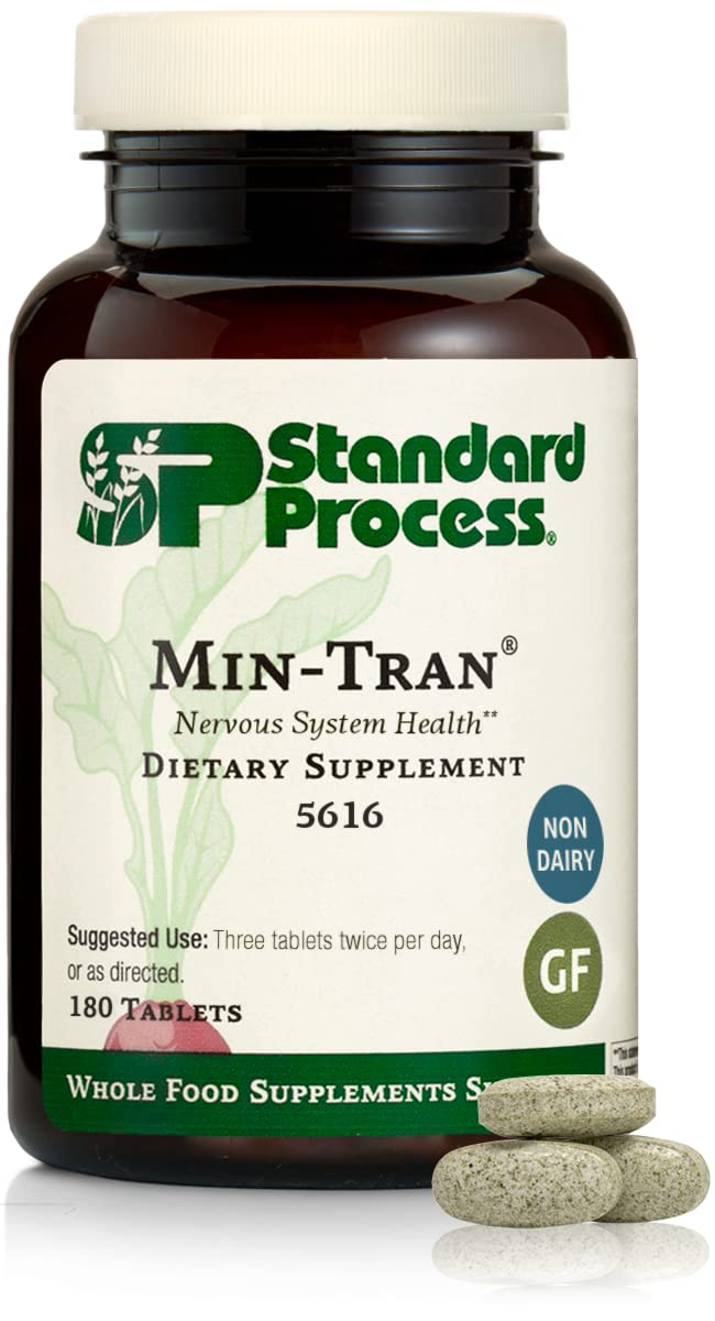 Standard Process Min-Tran frasco frontal mostrando etiqueta y beneficios