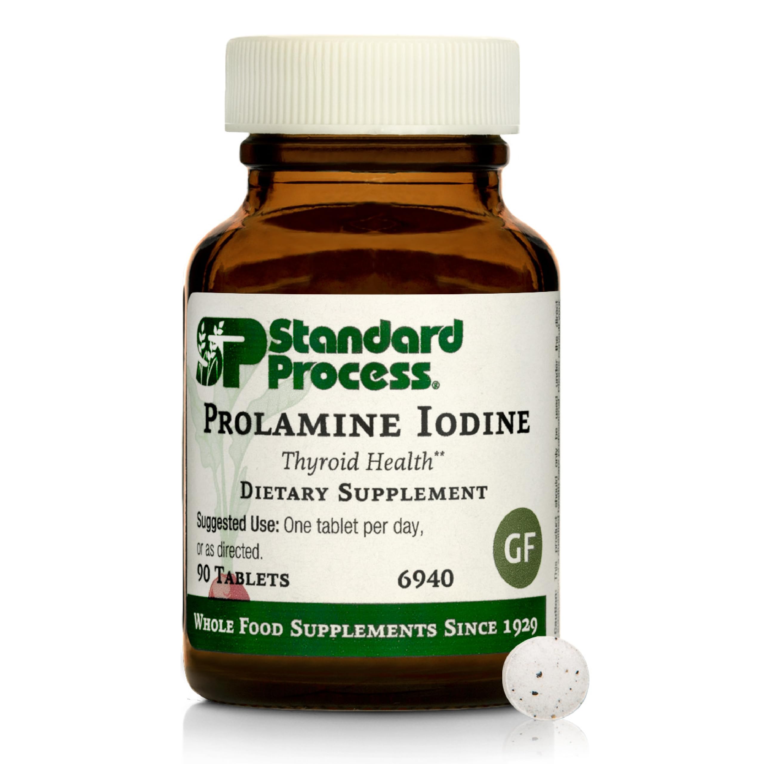 Standard Process Prolamine Iodine frente del envase mostrando 90 comprimidos y claridad de dosis