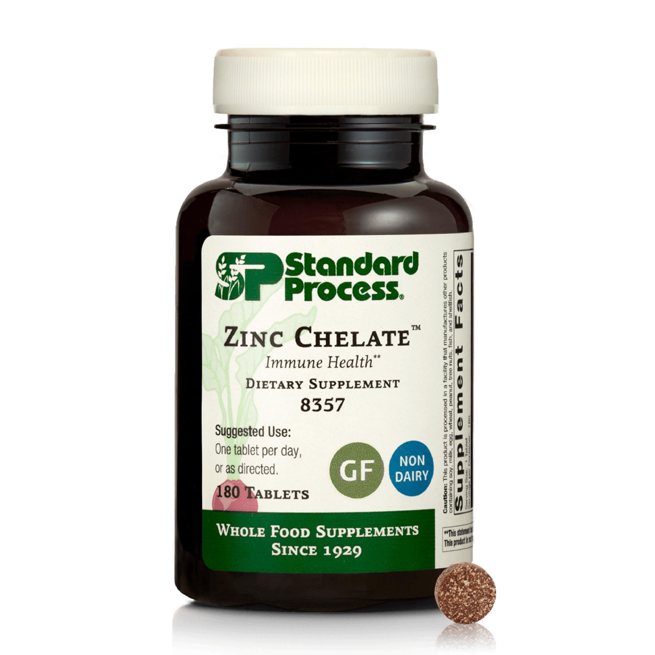 Standard Process envase frontal mostrando zinc chelate y ventajas nutricionales