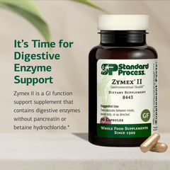 Etiqueta Standard Process Zymex II con información nutricional clara y beneficios