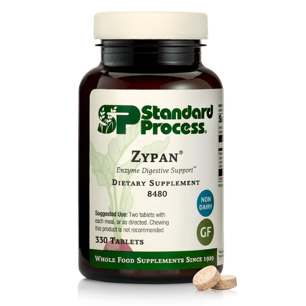 Standard Process Zypan vista frontal con frasco y etiqueta clara para identificación