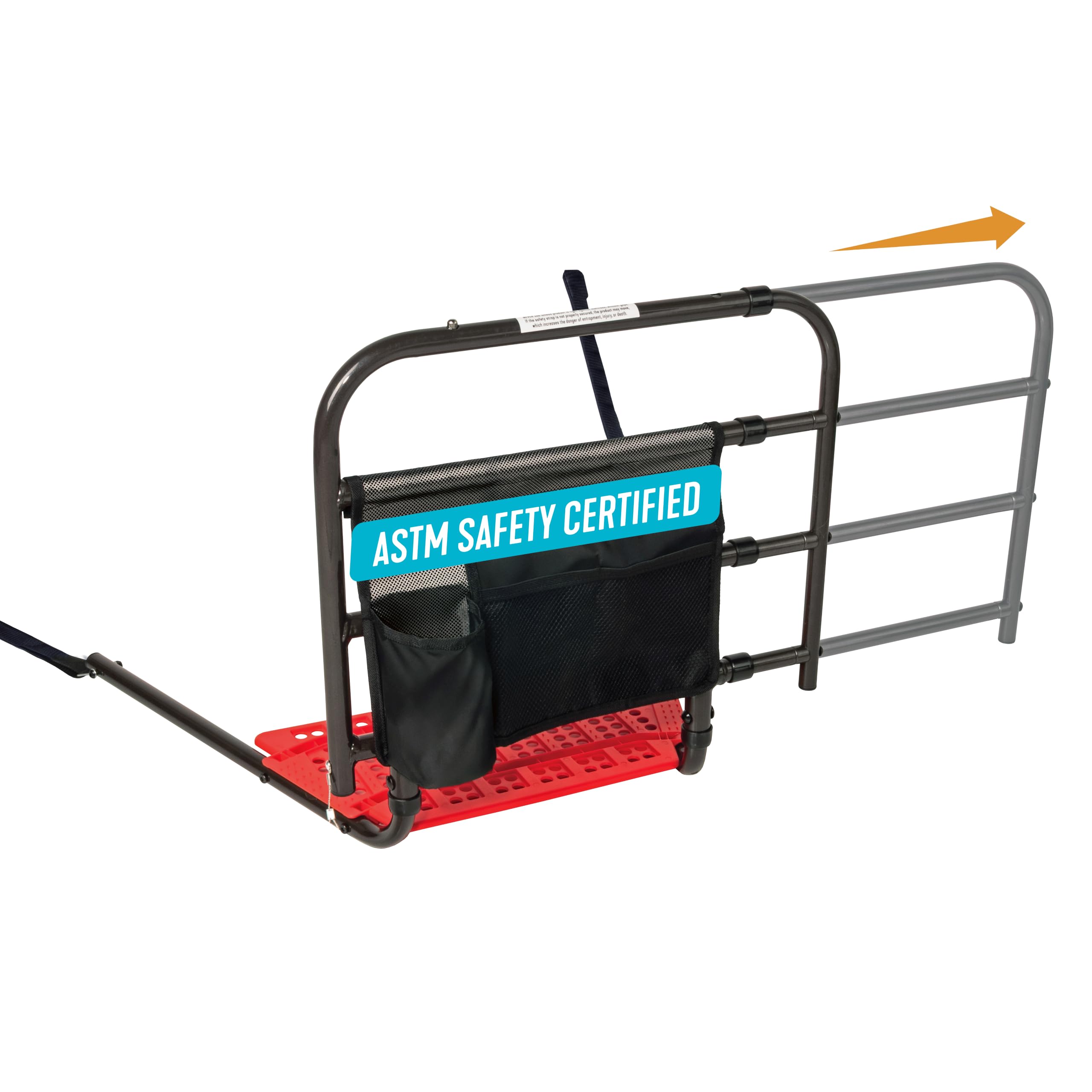 Stander barandilla frontal y empaque mostrando robustez y seguridad